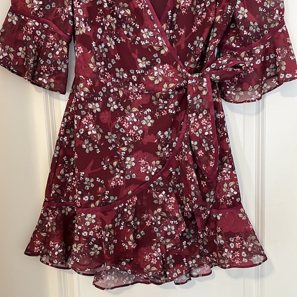 Burgundy floral wrap ROMPER (shorts) - Picture 3 of 4